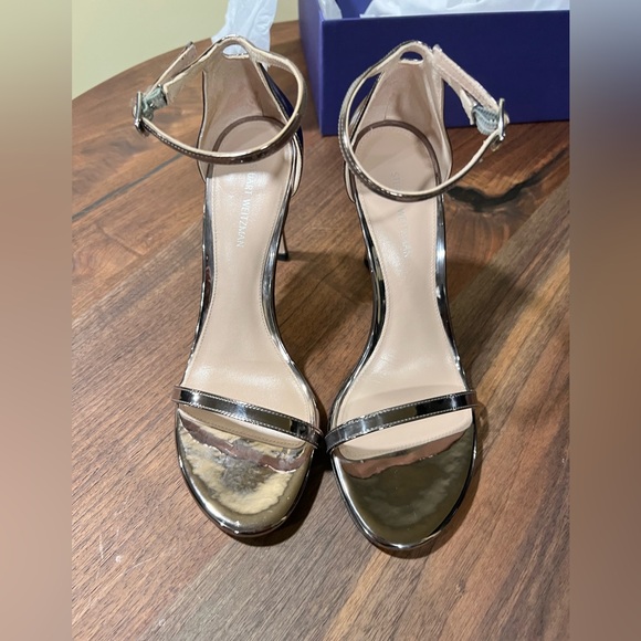 Stuart Weizman Nudist II Sandal Stiletto in Pewter - Picture 4 of 11